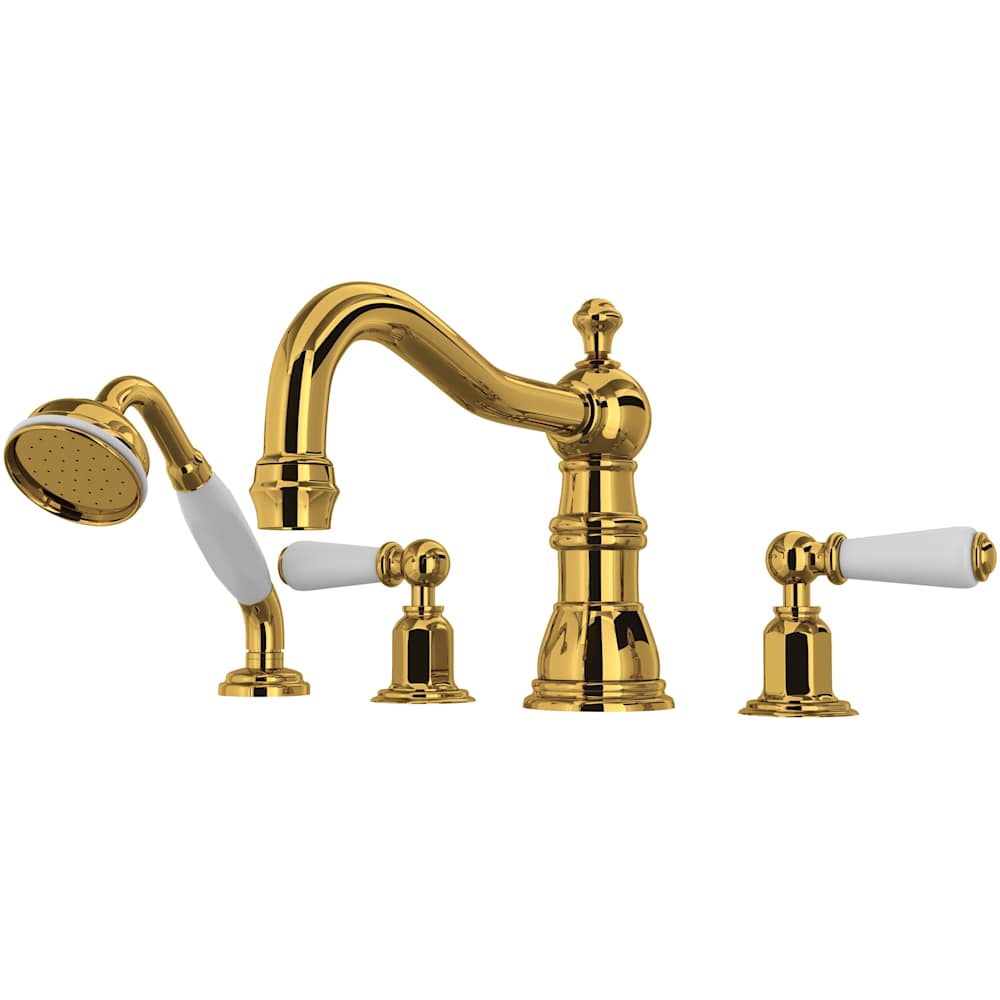 Edwardian Deck Mounted Roman Tub Filler with Built-In Diverter - Includes Hand Shower