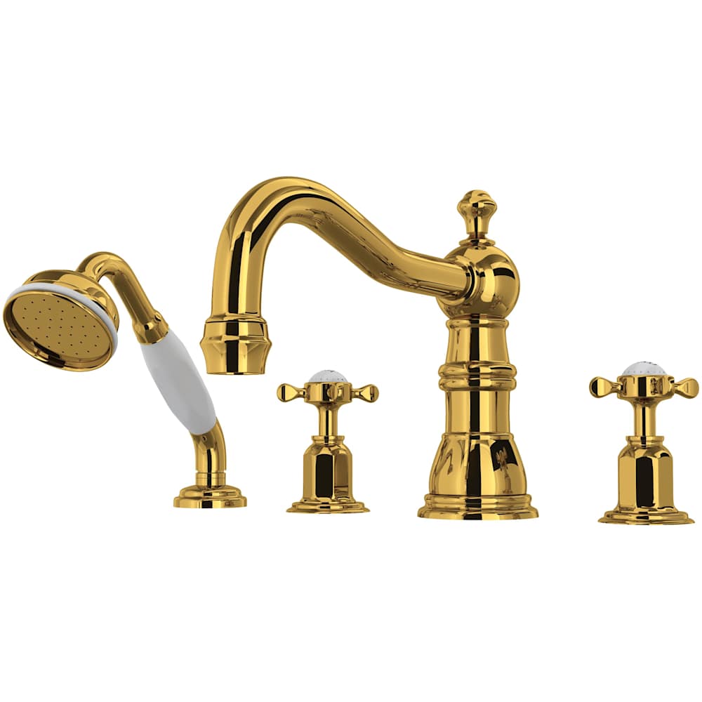 Edwardian Deck Mounted Roman Tub Filler with Built-In Diverter - Includes Hand Shower