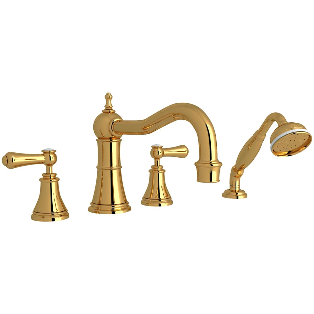 Georgian Era Deck Mounted Roman Tub Filler with Built-In Diverter - Includes Hand Shower