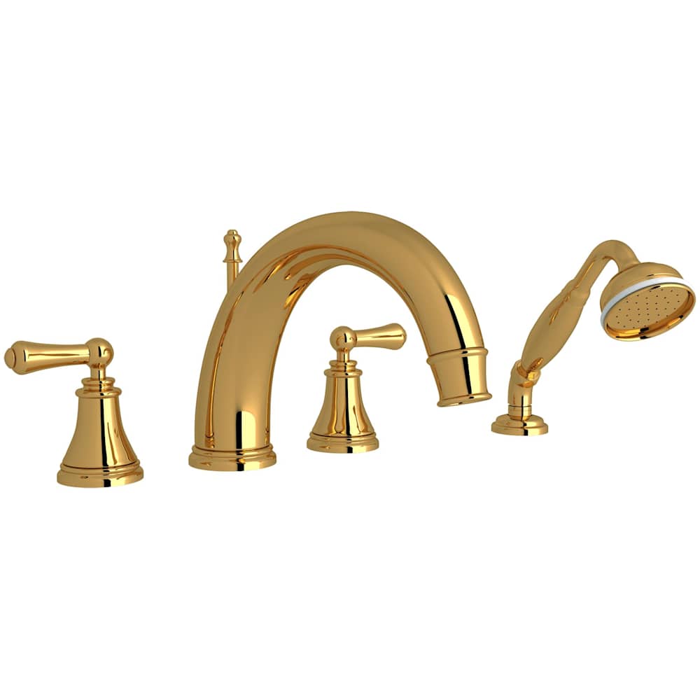 Georgian Era Deck Mounted Roman Tub Filler with Built-In Diverter - Includes Hand Shower