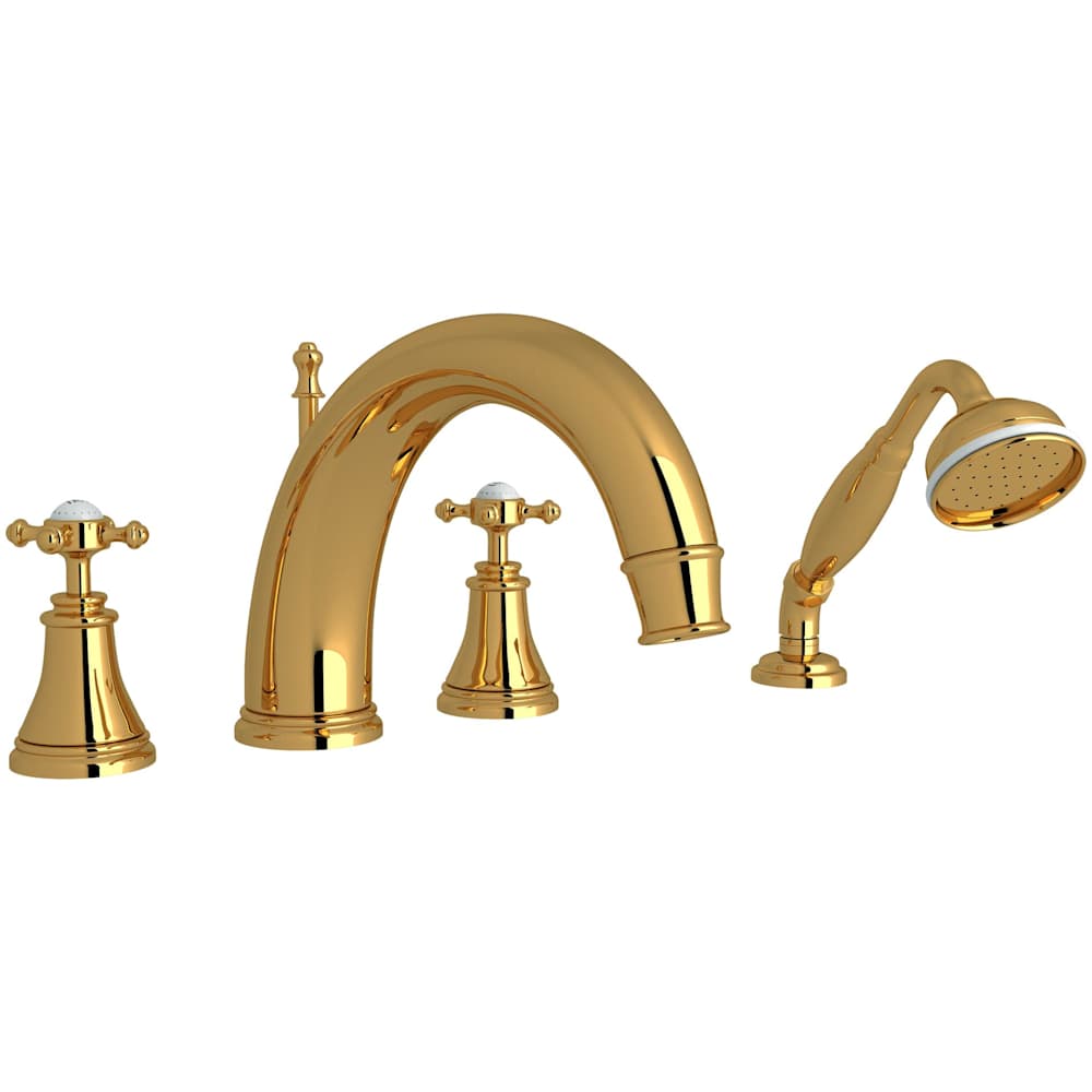 Georgian Era Deck Mounted Roman Tub Filler with Built-In Diverter - Includes Hand Shower