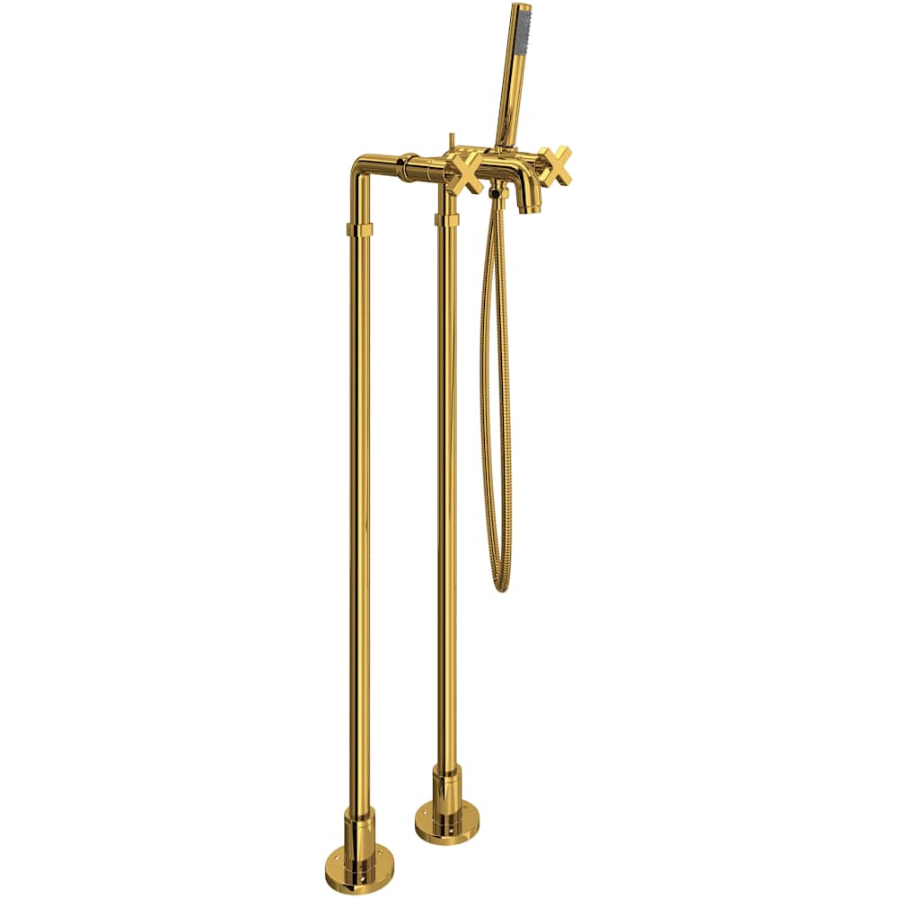 Lombardia Floor Mounted Tub Filler with Built-In Diverter - Includes Hand Shower