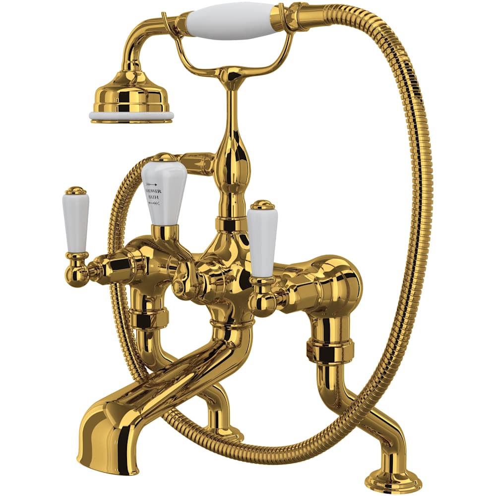 Edwardian Deck Mounted Tub Filler with Built-In Diverter - Includes Hand Shower