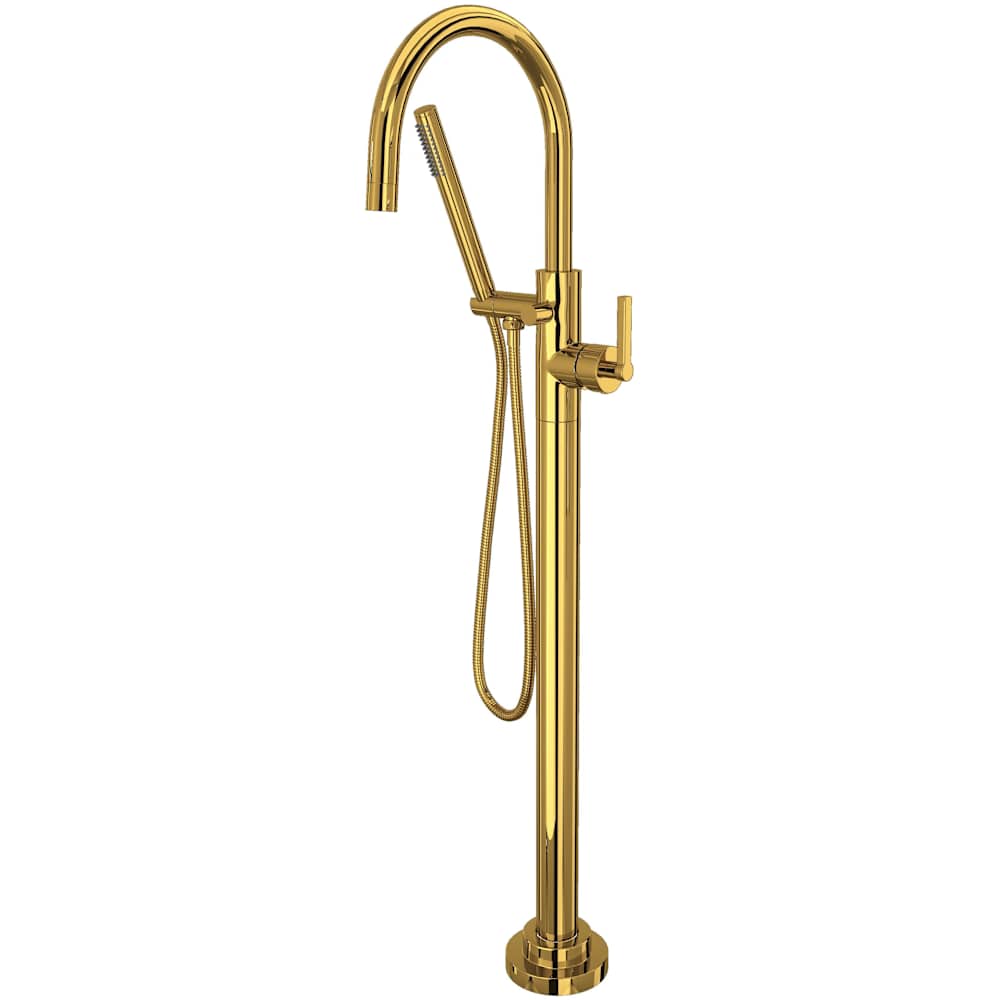 Lombardia Floor Mounted Tub Filler with Built-In Diverter - Includes Hand Shower
