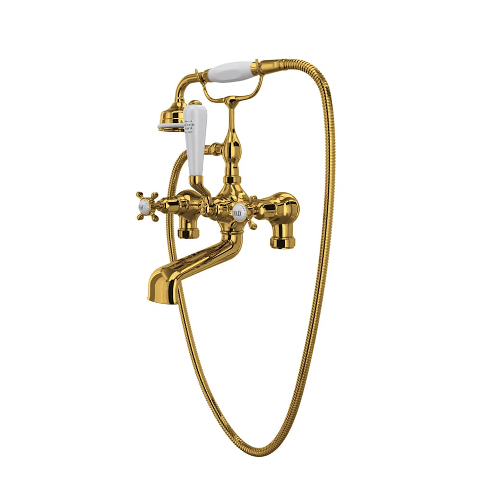 Edwardian Wall / Deck / Floor Mounted Clawfoot Tub Filler with Built-In Diverter - Includes Hand Shower