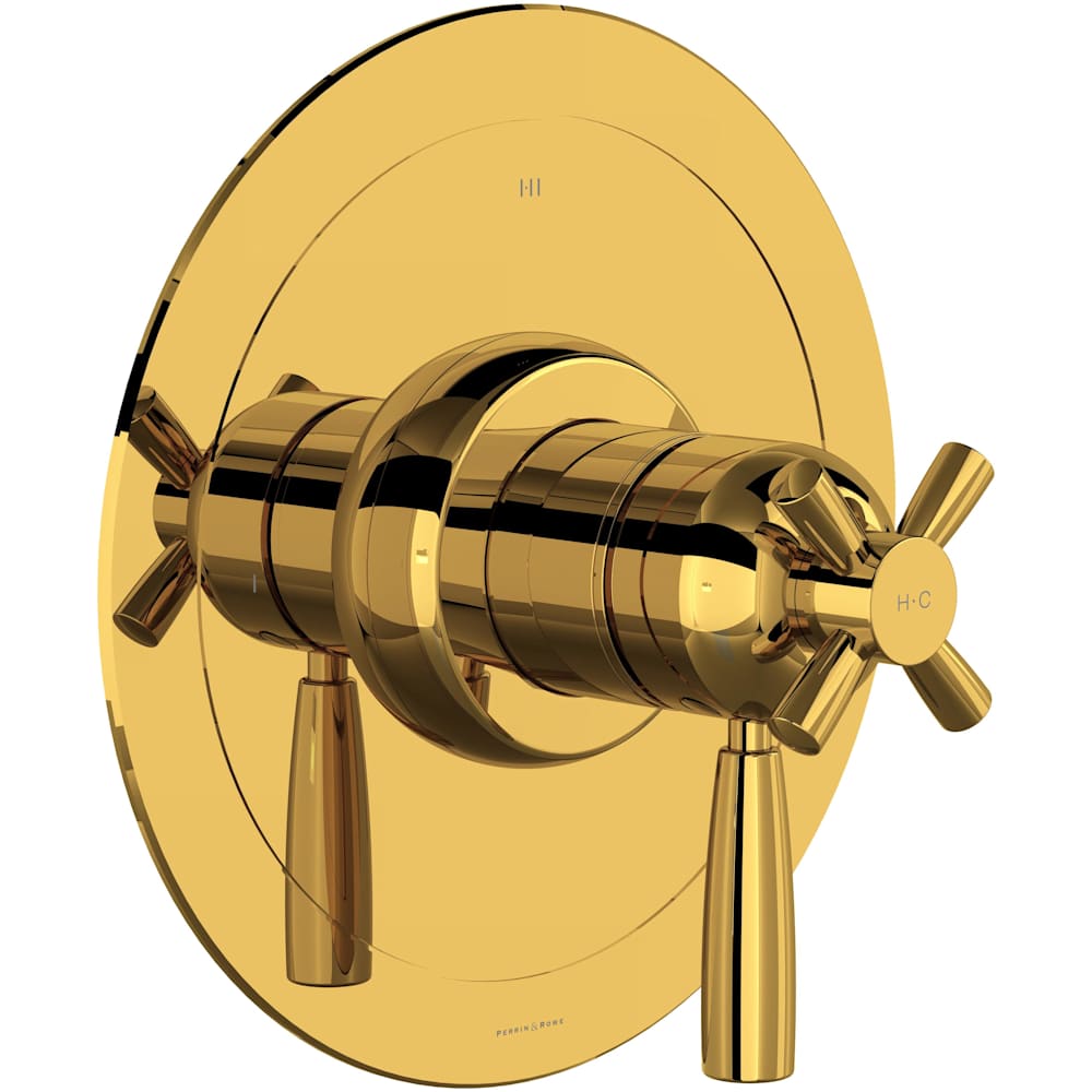 Holborn Two Independent and One Shared Function Thermostatic Valve Trim Only with Single Cross / Lever Handle, Integrated Diverter, and Volume Control - Less Rough In