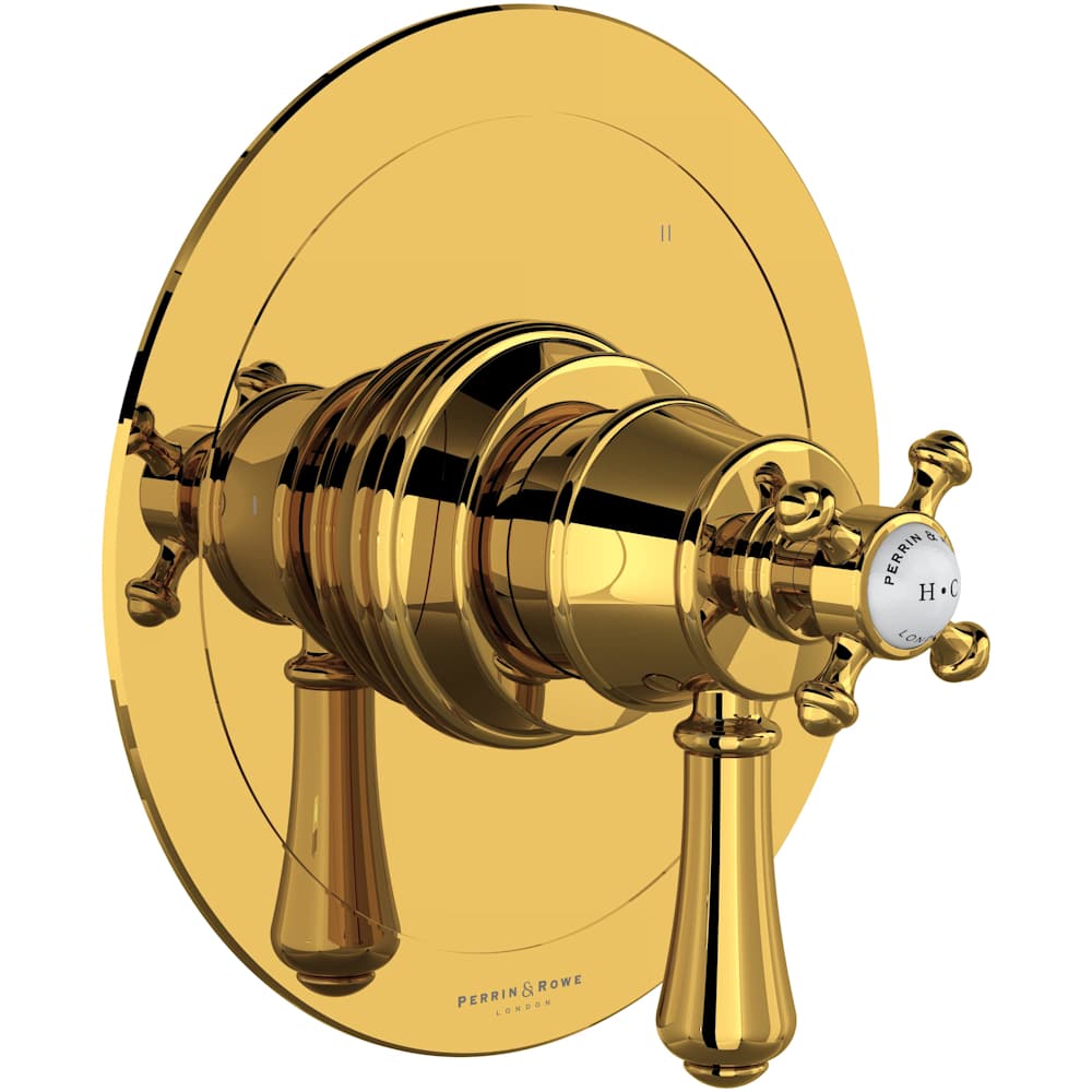 Georgian Era Three Independent Function Thermostatic Valve Trim Only with Single Cross / Lever Handle, Integrated Diverter, and Volume Control - Less Rough In