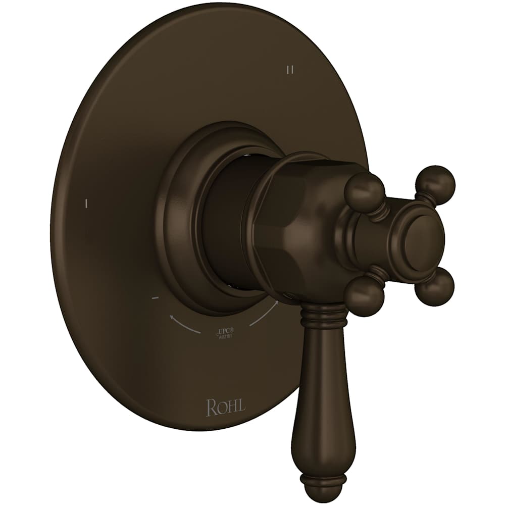 Acqui Three Independent, Two Shared Function Thermostatic Valve Trim Only with Single Cross / Lever Handle, Integrated Diverter, and Volume Control - Less Rough In