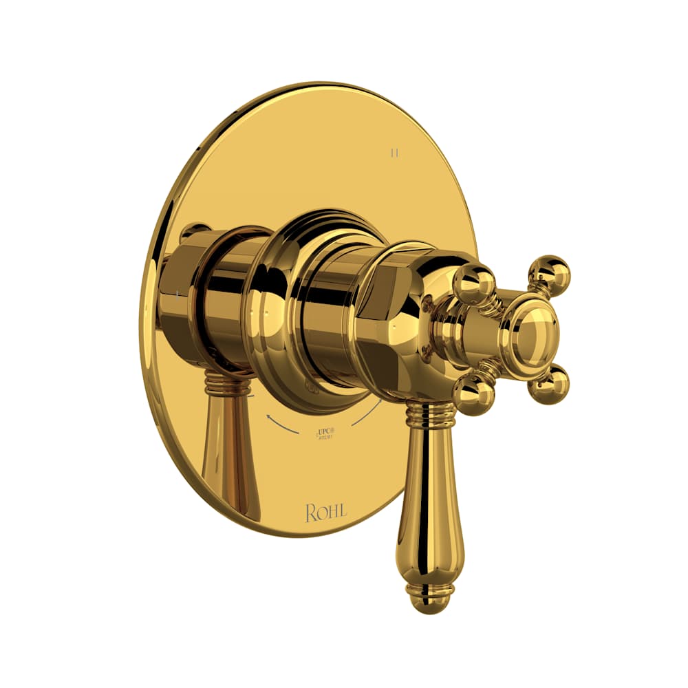 Acqui Three Independent, Two Shared Function Thermostatic Valve Trim Only with Single Cross / Lever Handle, Integrated Diverter, and Volume Control - Less Rough In