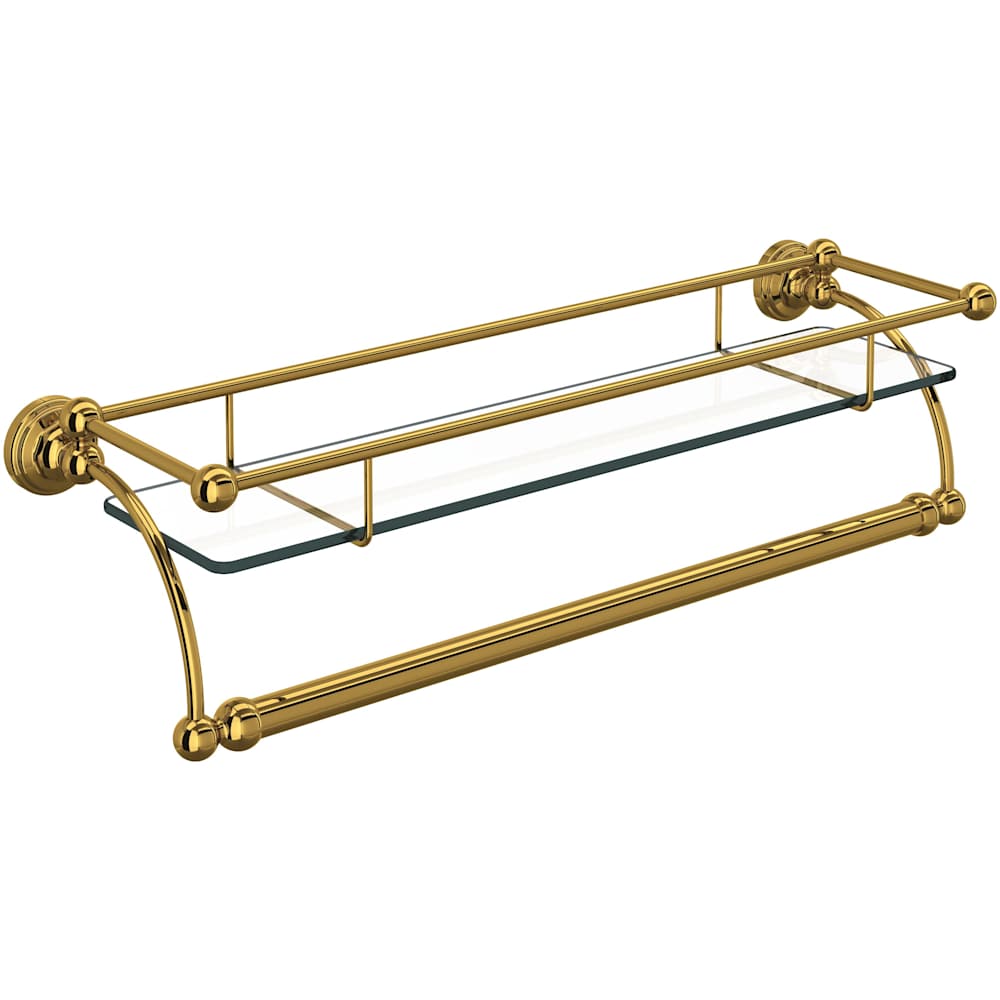 23" Brass and Tempered Glass Bathroom Shelf
