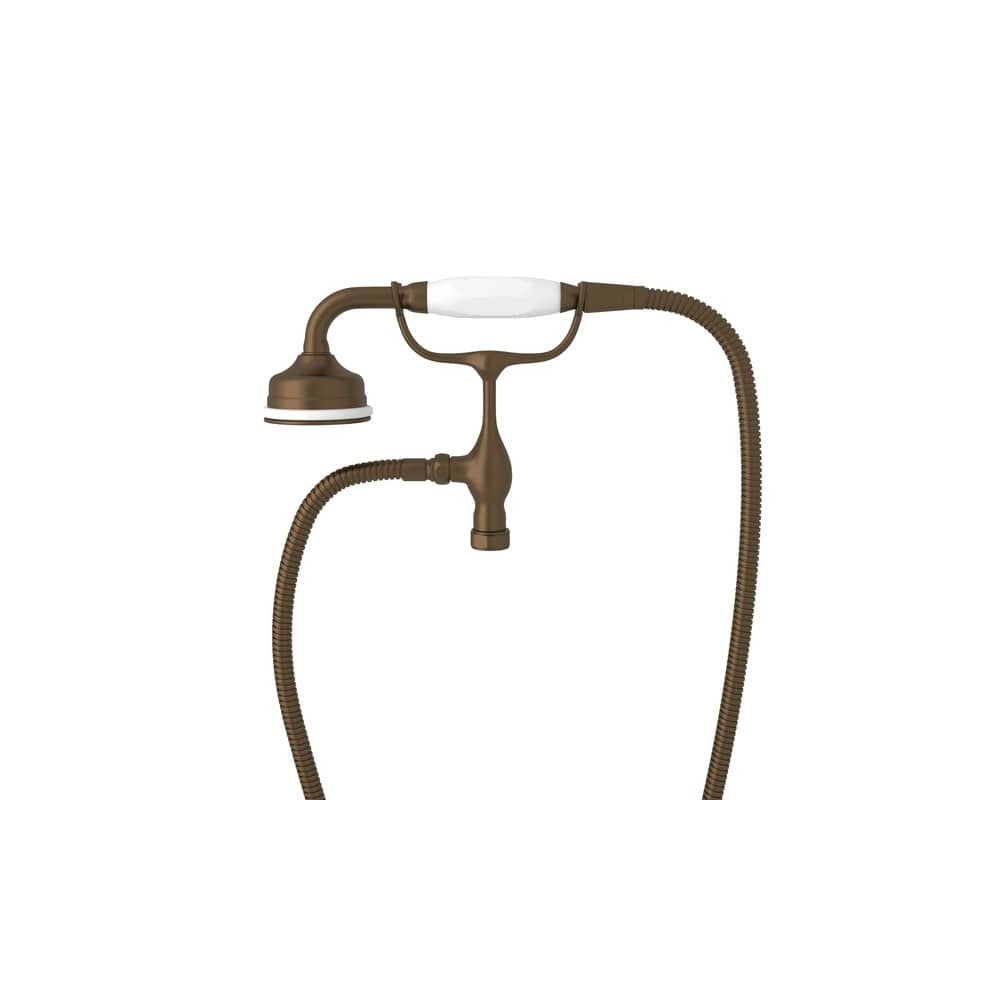 Perrin and Rowe Tub Filler Hand Shower with White Porcelain Handle, Cradle, and 60" Hose