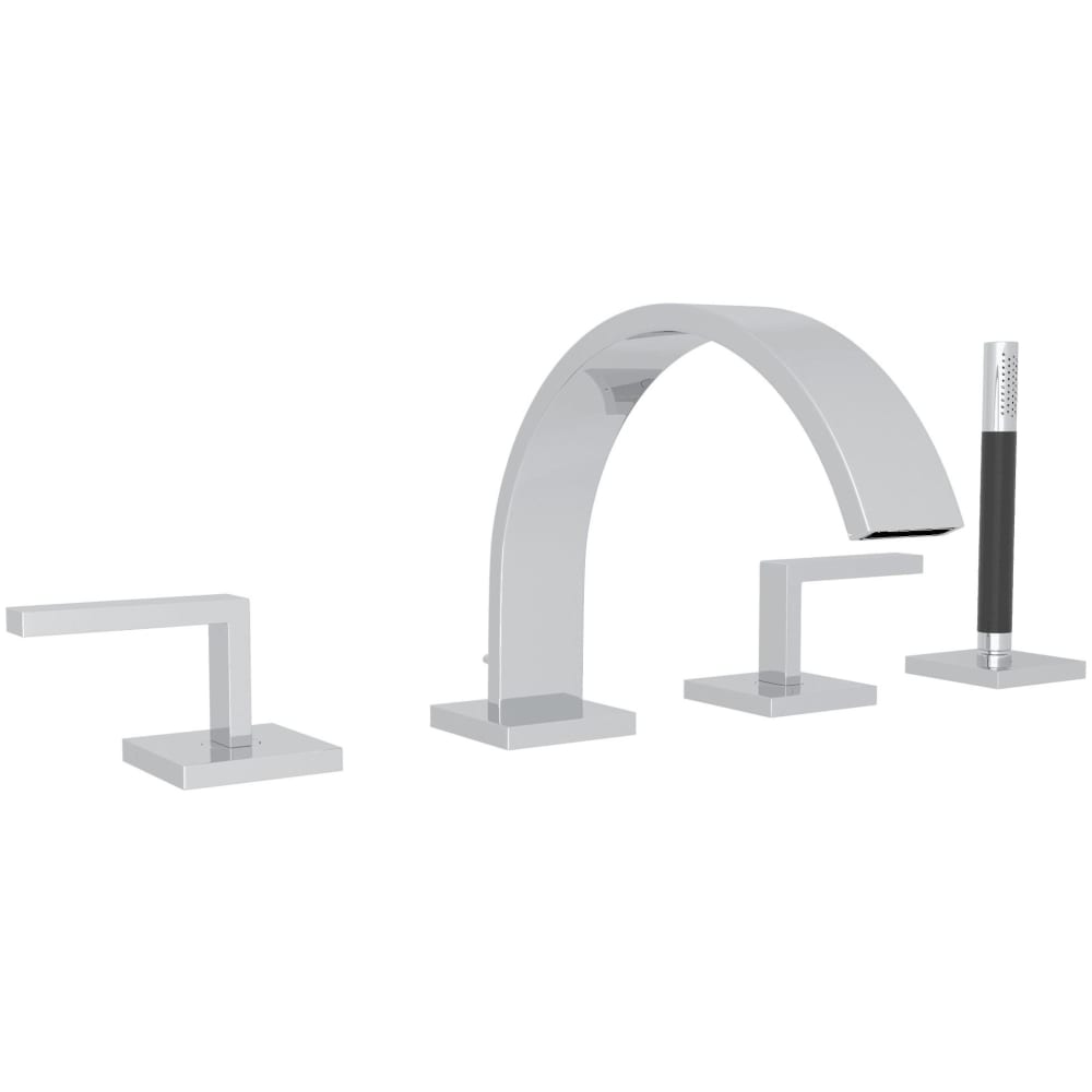 Wave Deck Mounted Roman Tub Filler with Built-In Diverter - Includes Hand Shower