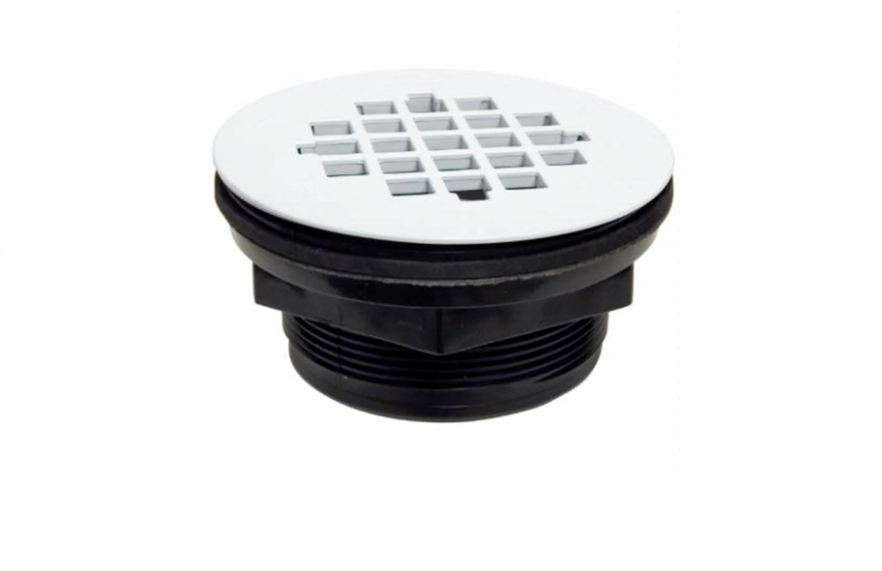 PF42941 2'' ABS No-Caulk Shower Drain with 4-1/4" White Plastic Strainer