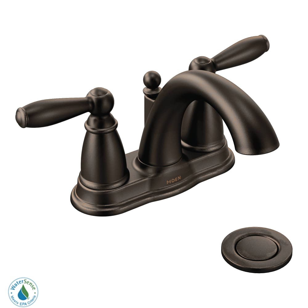 Moen Brantford Double Handle Centerset Bathroom Faucet - Pop-Up Drain Assembly and Valve Included Oil Rubbed Bronze