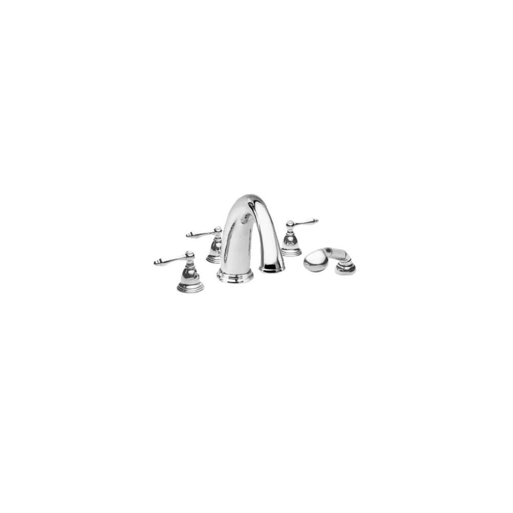 Seaport Triple Handle Deck Mounted Roman Tub Filler with Handshower and Metal Lever Handles