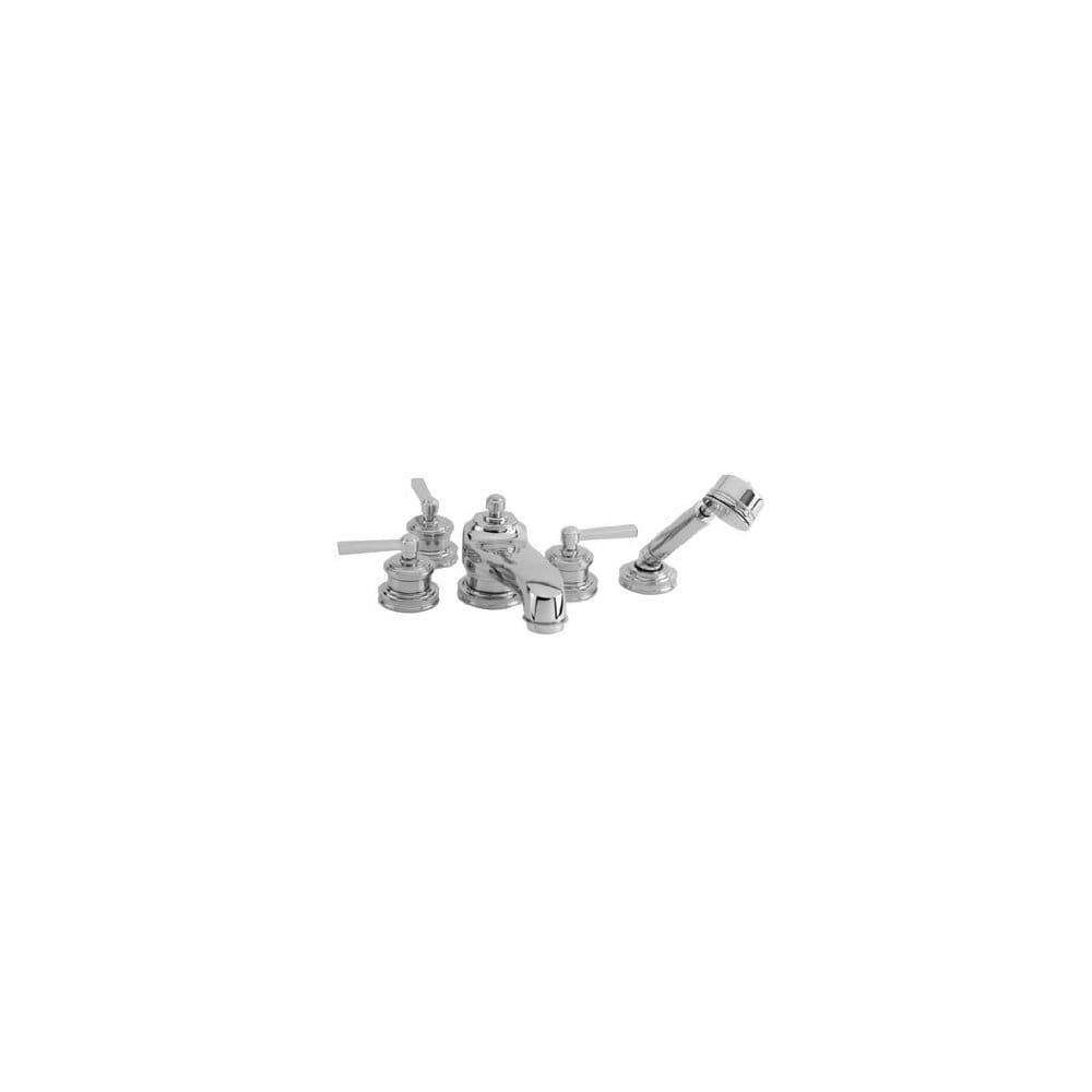Miro Triple Handle Deck Mounted Roman Tub Filler with Handshower and Metal Lever Handles