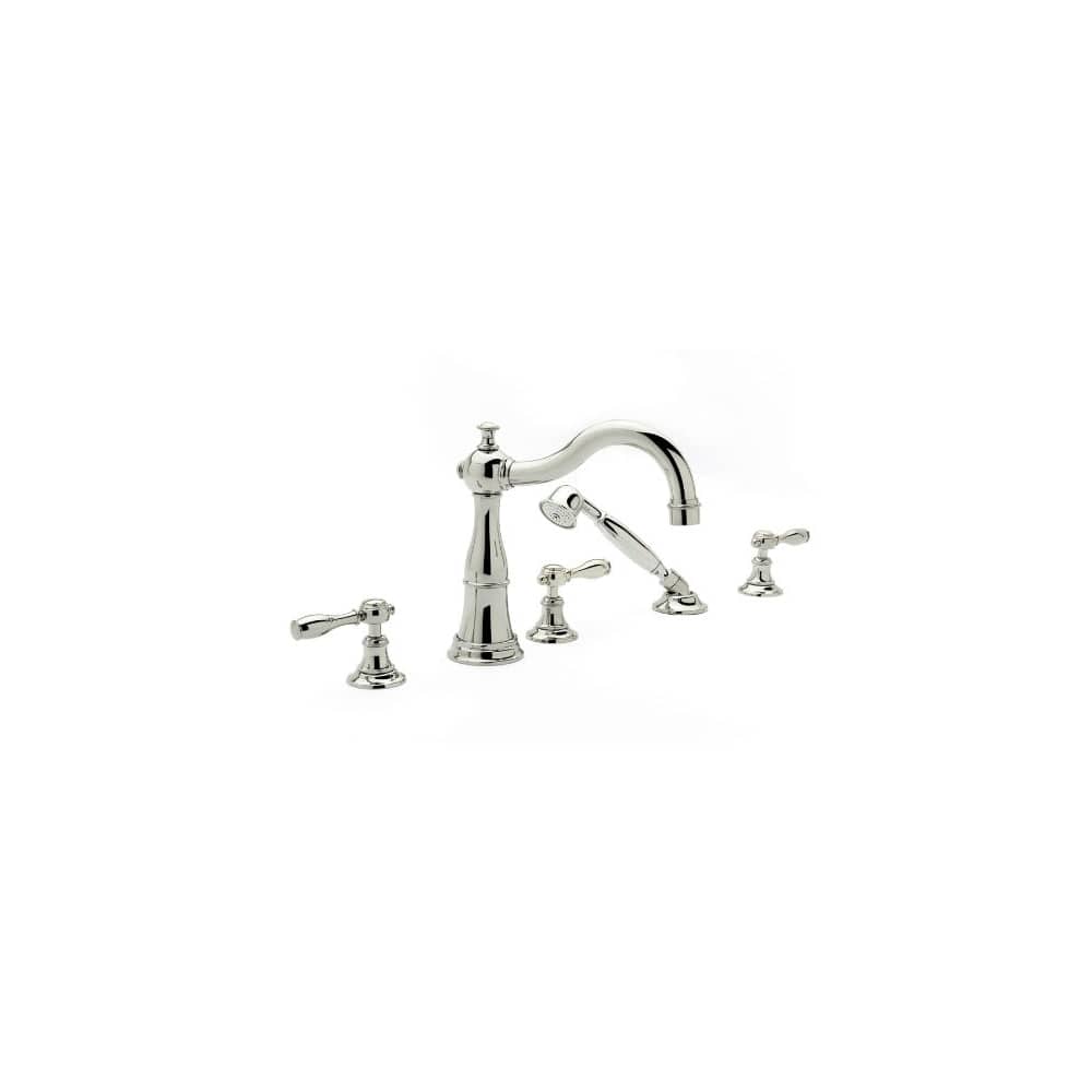 Victoria Triple Handle Deck Mounted Roman Tub Filler with Handshower and Metal Lever Handles