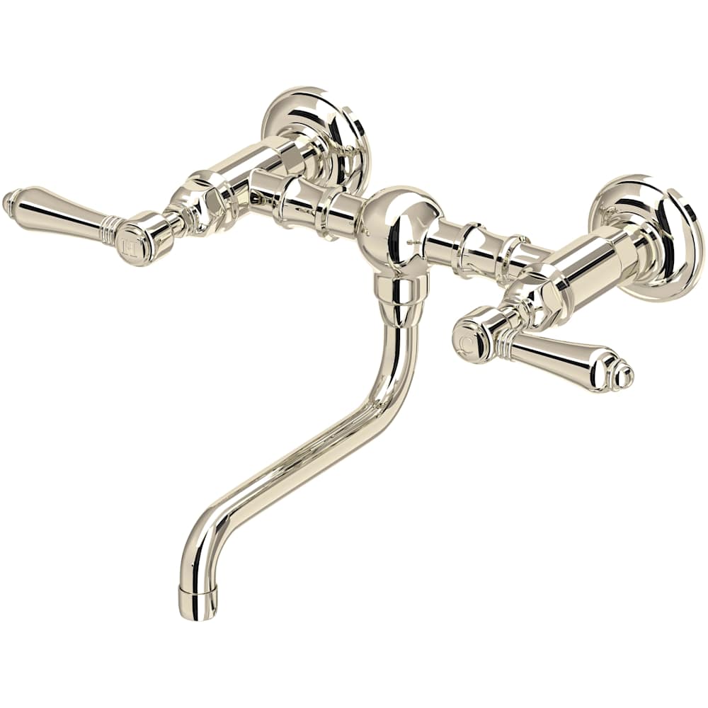 Acqui 1.2 GPM Wall Mounted Widespread Bridge Bathroom Faucet with Metal Lever Handles