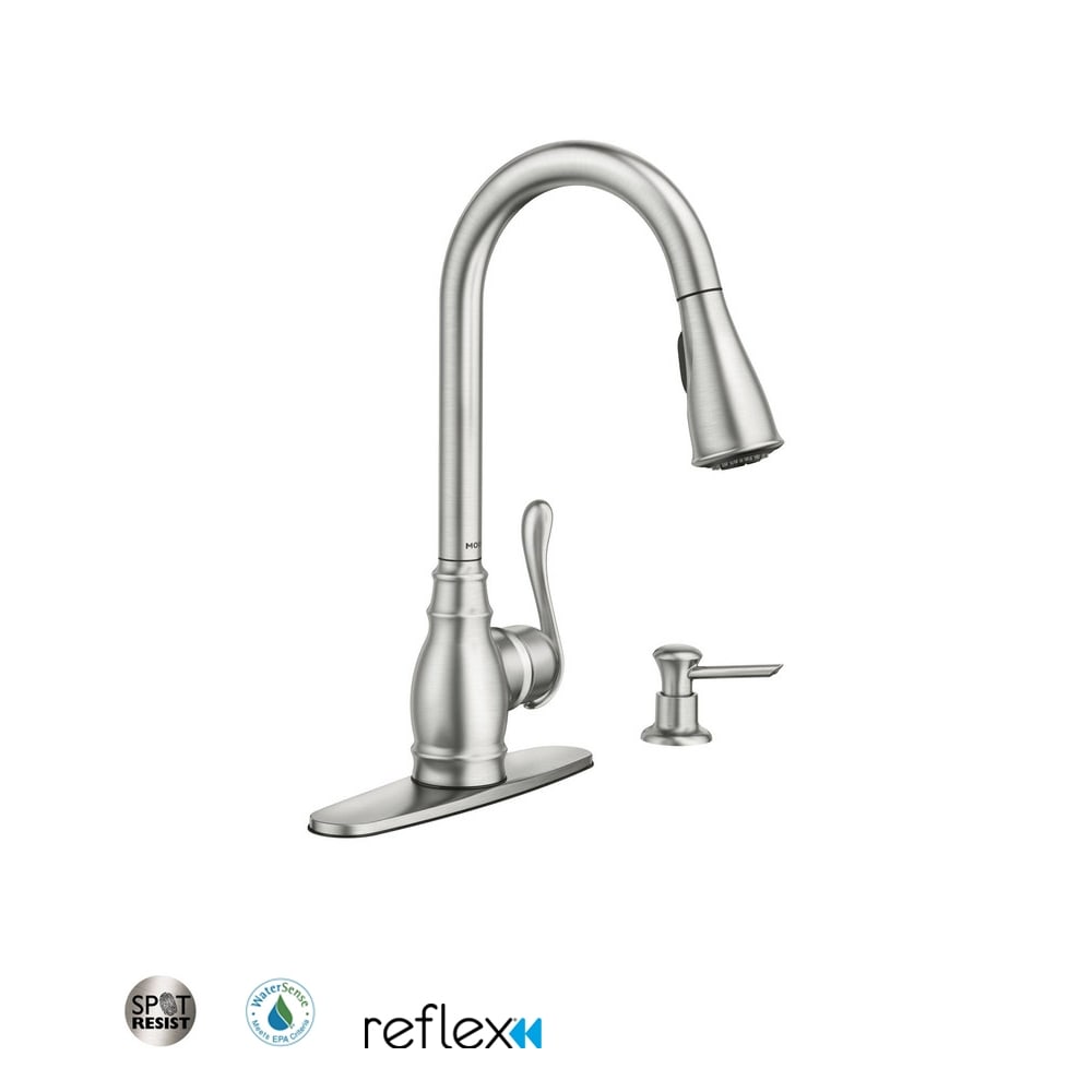 Moen Anabelle Single Handle Kitchen Faucet with Pulldown Spray and Soap Dispenser Spot Resist Stainless