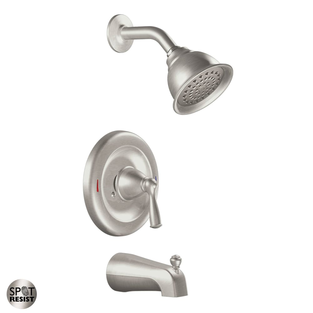 Moen Single Handle Posi-Temp Tub and Shower Valve Trim with Single Function Shower Head from the Banbury Collection (Valve Included) Spot Resist Brushed Nickel