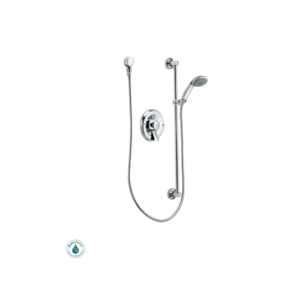 Moen Shower Faucet with 1.5 GPM Single Function Hand Shower and Posi-Temp Pressure Balancing Rough-In Valve from the Commercial Collection Chrome