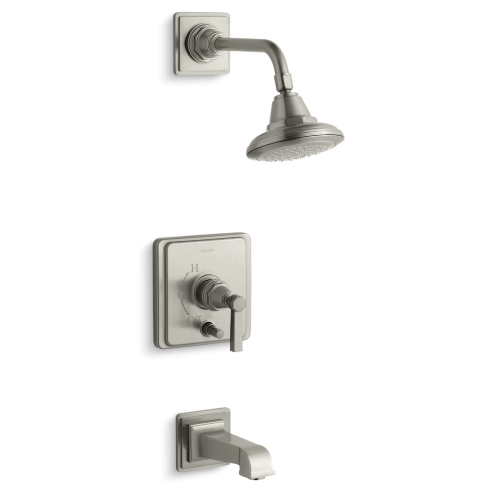 Single Handle Rite-Temp Pressure Balanced Tub and Shower Trim with Single Function Shower Head from the Pinstripe Pure Series