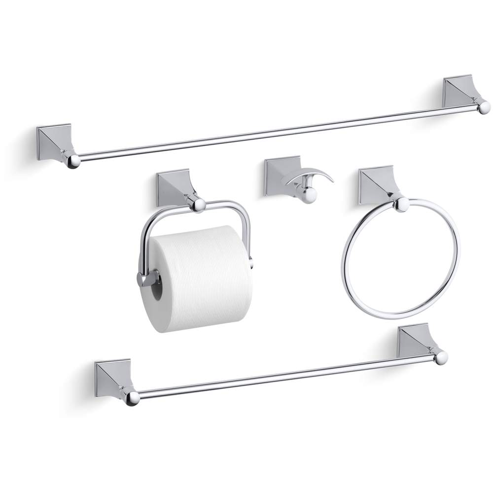 Memoirs Stately 24" Towel Bar, 18" Towel Bar, Towel Ring, Tissue Holder and Robe Hook