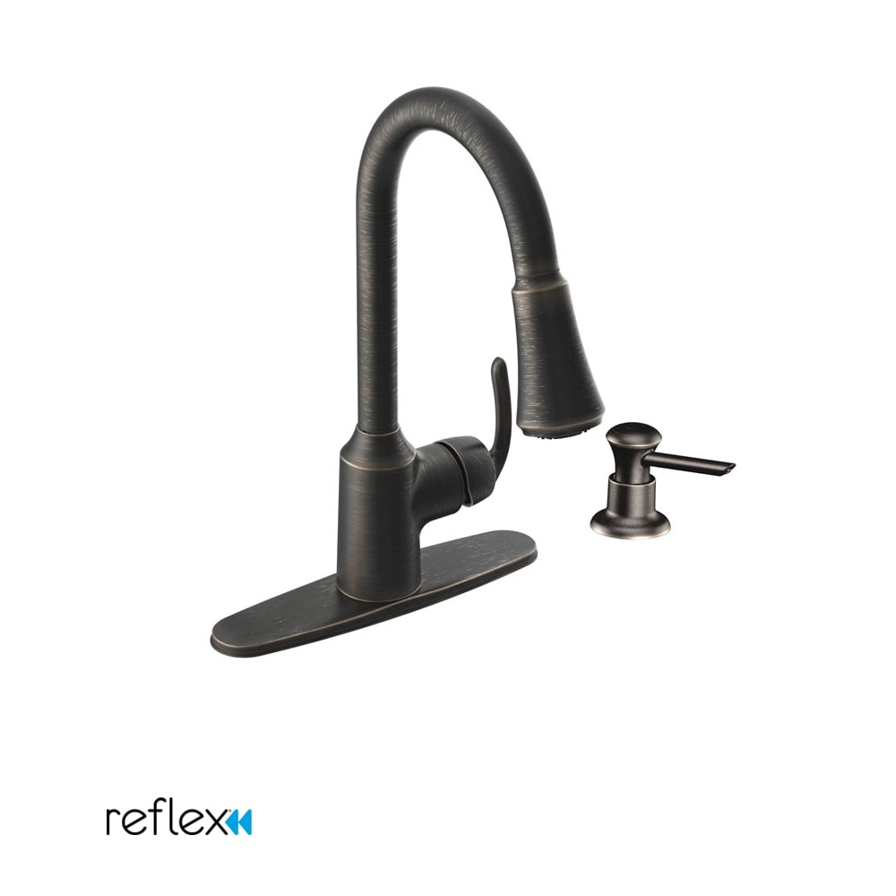 Moen Bayhill Pullout Spray High-Arc Kitchen Faucet with Reflex Technology - Includes Soap Dispenser Mediterranean Bronze