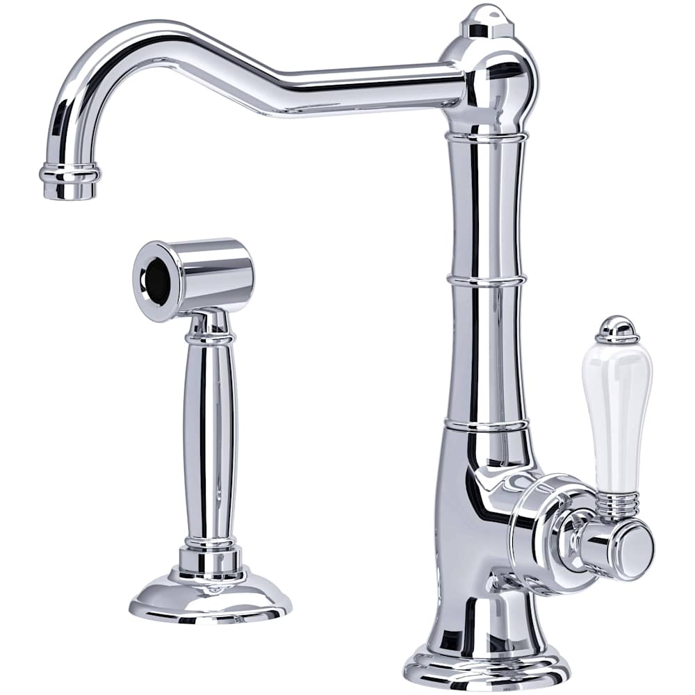 Acqui 1.5 GPM Deck Mounted Single Hole Bar Faucet with Single Lever Porcelain Handle - Includes Side Spray