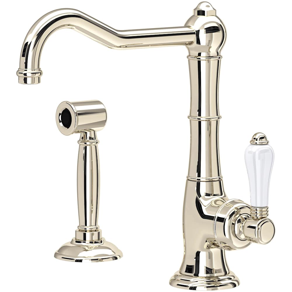 Acqui 1.5 GPM Deck Mounted Single Hole Bar Faucet with Single Lever Porcelain Handle - Includes Side Spray