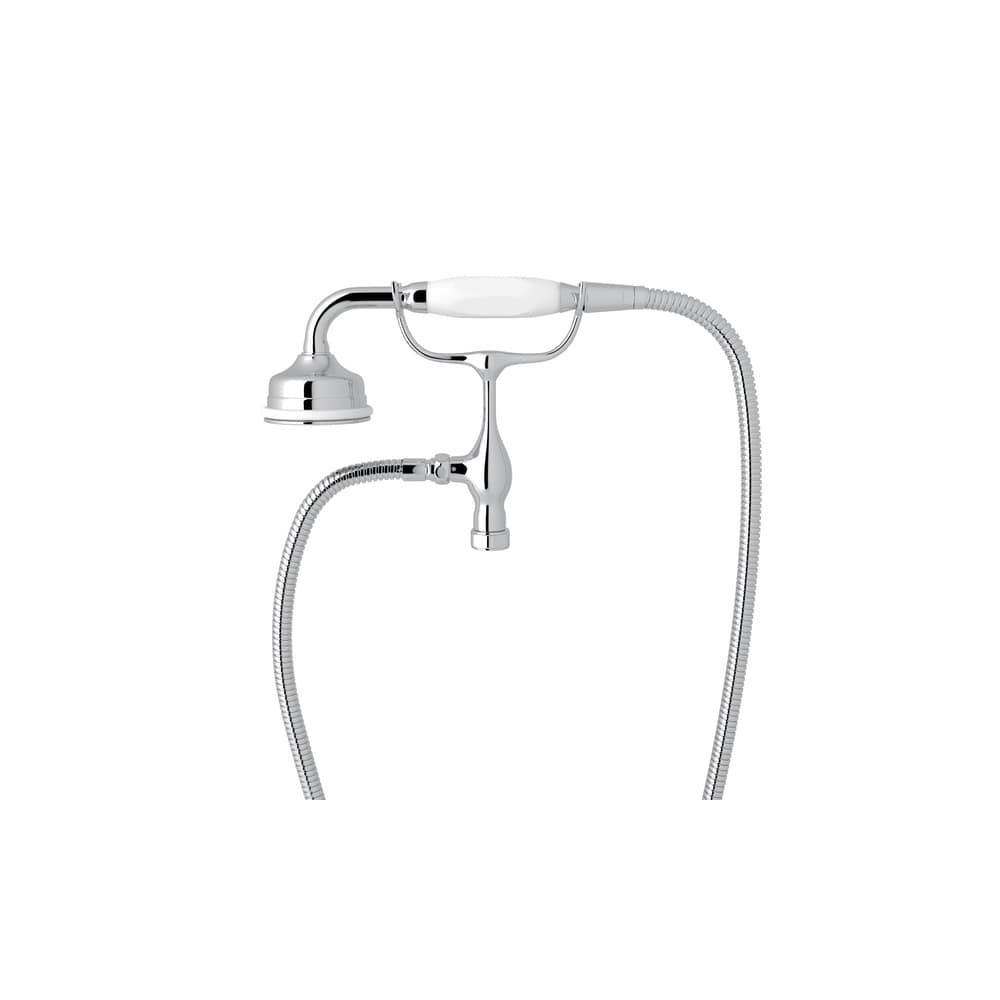 Perrin and Rowe Tub Filler Hand Shower with White Porcelain Handle, Cradle, and 60" Hose