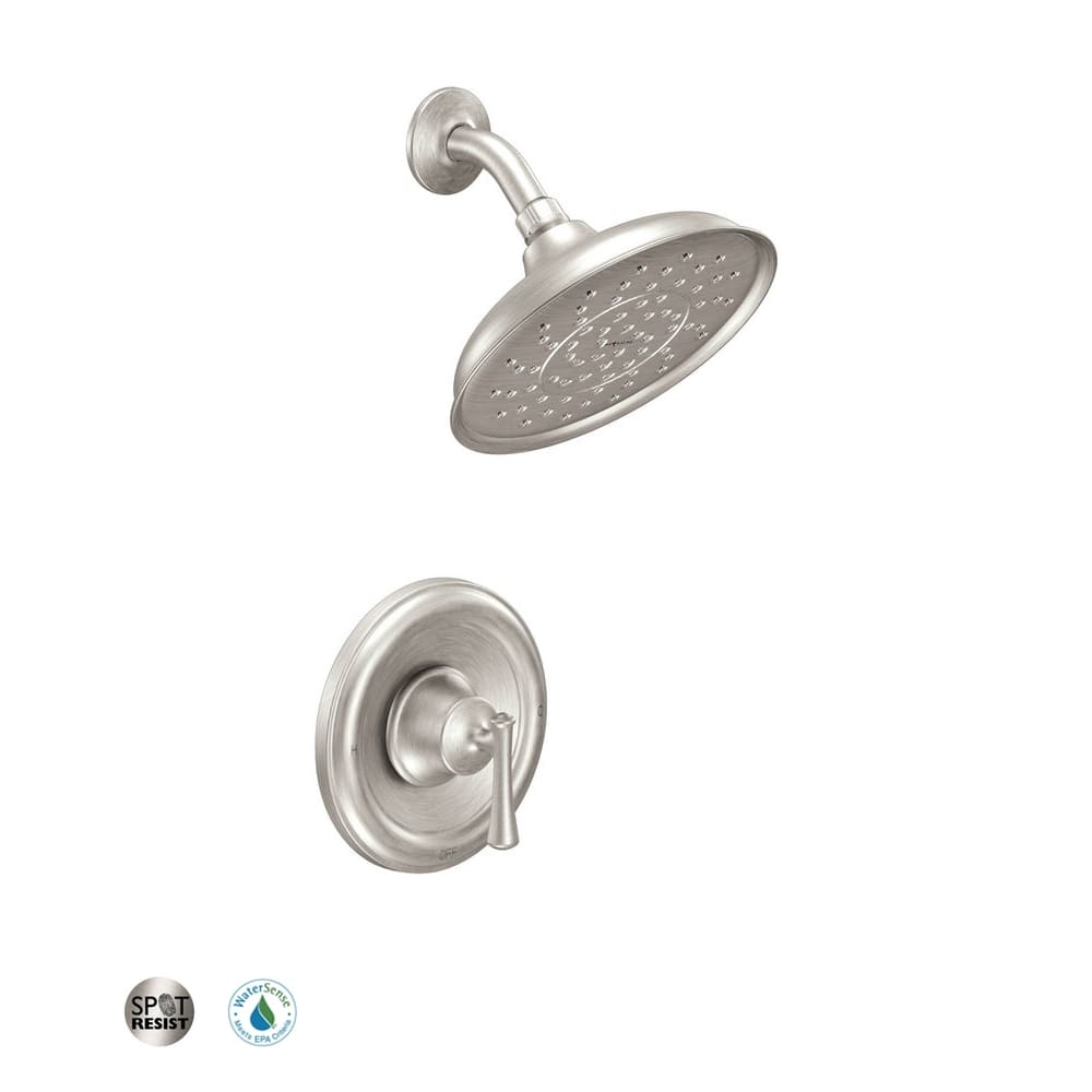 Moen Single Handle Posi-Temp Pressure Balanced Shower Trim with Rain Shower Head from the Telford Collection (Valve Included) Spot Resist Brushed Nickel
