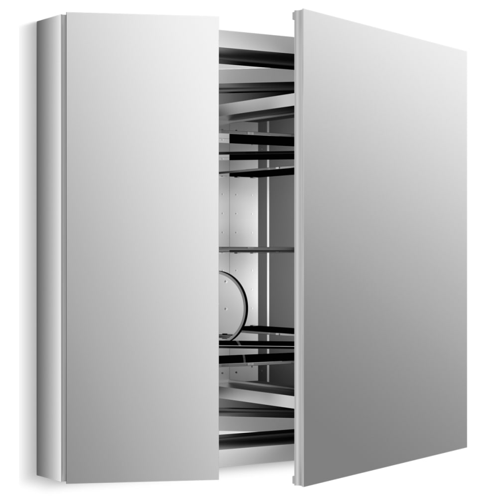 Verdera 34" W x 30" H aluminum medicine cabinet with adjustable magnifying mirror and slow-close door