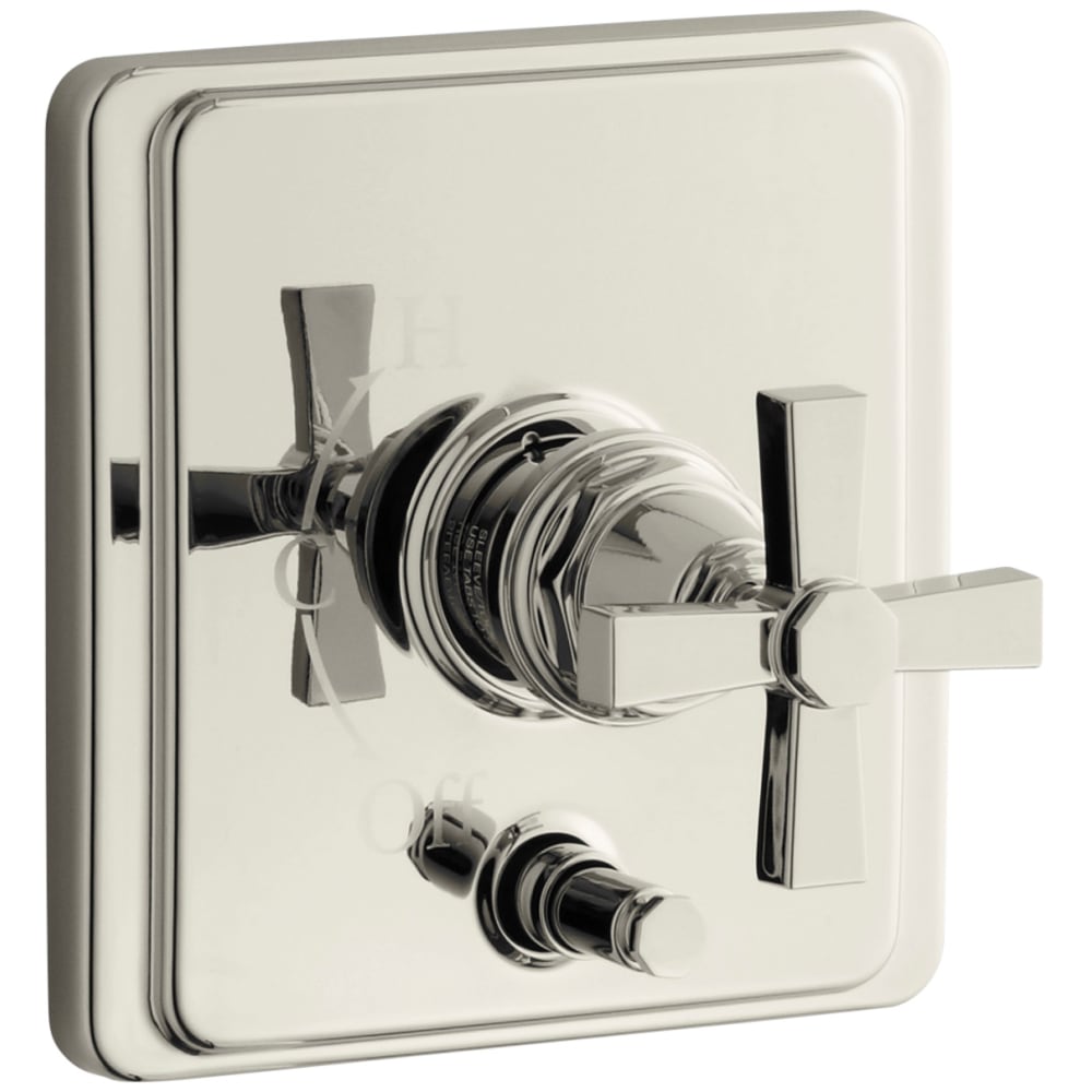 Pinstripe Pressure-Balancing Valve Trim with Diverter and Plain Cross Handle