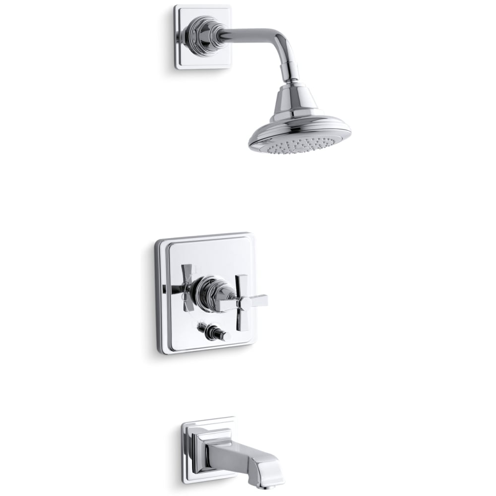 Single Handle RiteTemp Tub and Shower Trim with Single Function Shower Head from the Pinstripe Pure Series