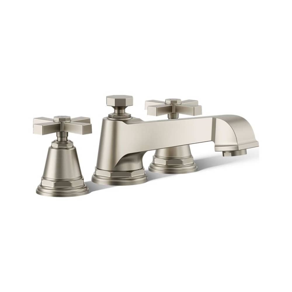 Double Handle Deck Mounted Roman Tub Filler Trim with Metal Cross Handles from the Pinstripe Pure Series