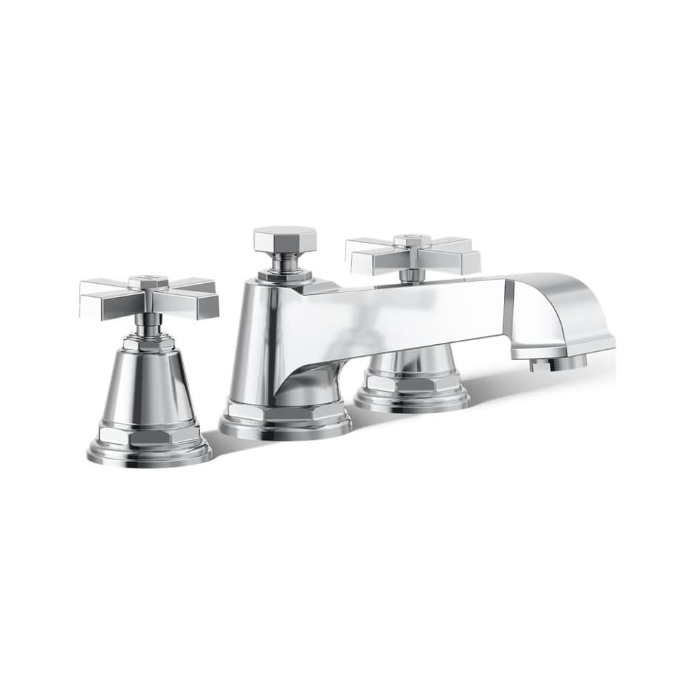 Double Handle Deck Mounted Roman Tub Filler Trim with Metal Cross Handles from the Pinstripe Pure Series