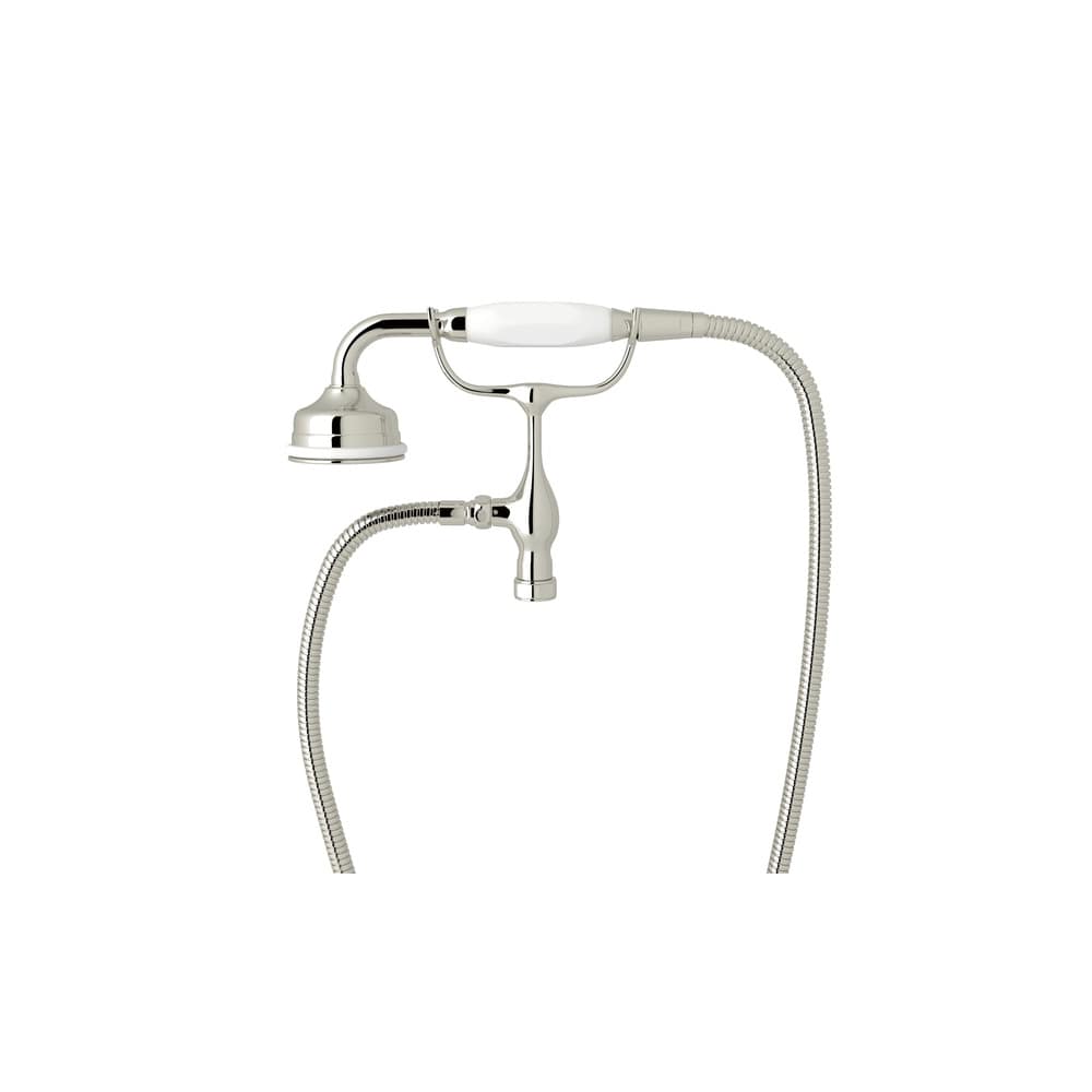 Perrin and Rowe Tub Filler Hand Shower with White Porcelain Handle, Cradle, and 60" Hose