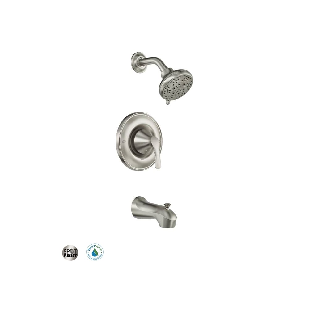 Moen Posi-Temp Pressure Balanced Tub and Shower Trim with Multi-Function Shower Head and Tub Spout from the Darcy Collection (Valve Included) Spot Resist Brushed Nickel