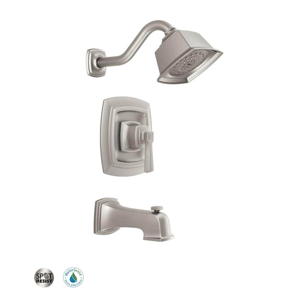 Moen Posi-Temp Pressure Balanced Tub and Shower Trim with 1.75 GPM Shower Head and Tub Spout from the Boardwalk Collection (Valve Included) Spot Resist Brushed Nickel