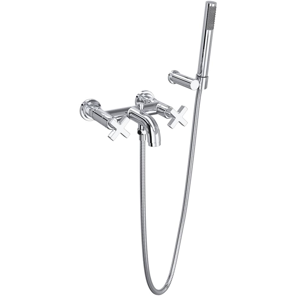 Lombardia Wall Mounted Tub Filler with Built-In Diverter - Includes Hand Shower
