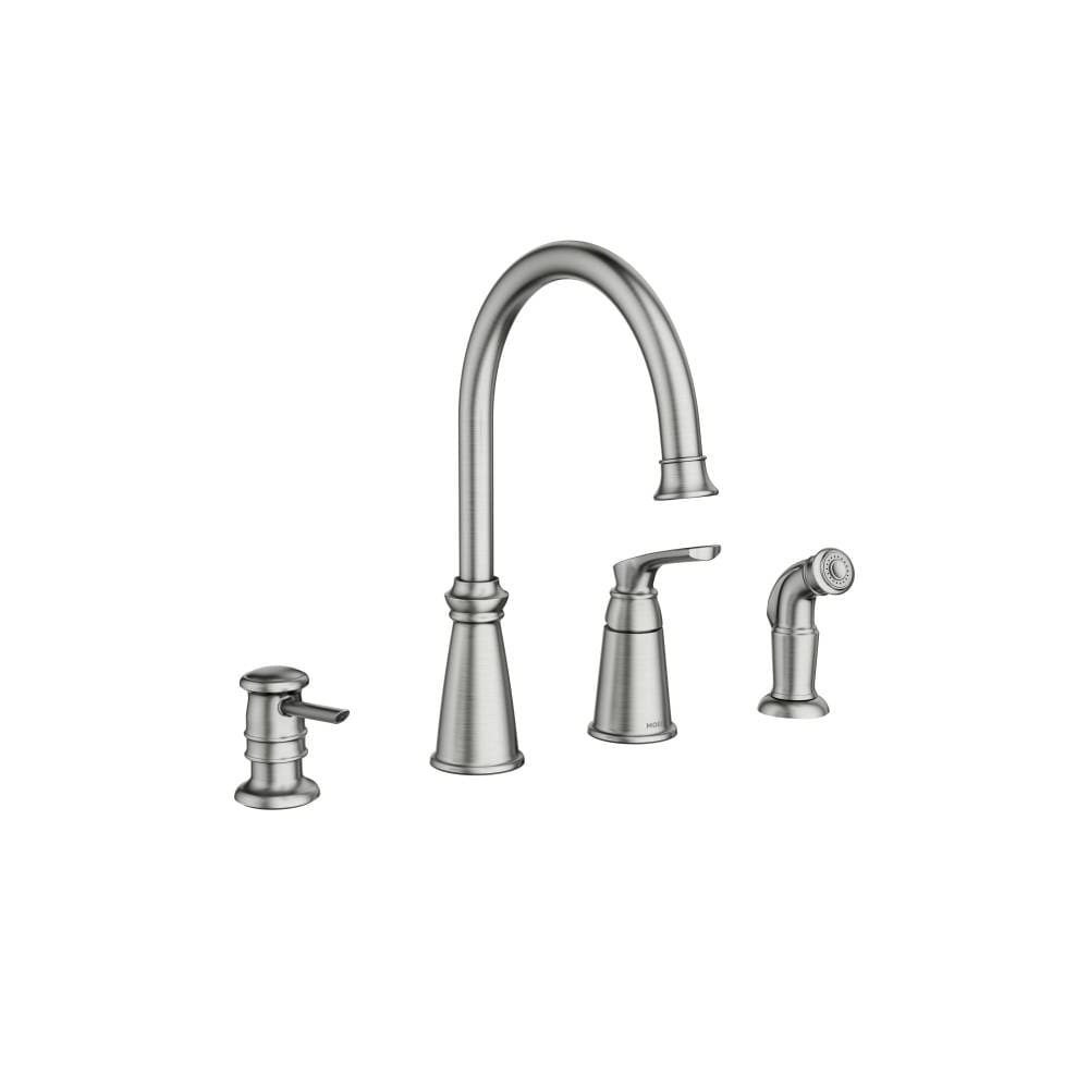 Moen Whitmore Single Handle High Arch Kitchen Faucet With Side Spray and Soap Dispenser Spot Resist Stainless