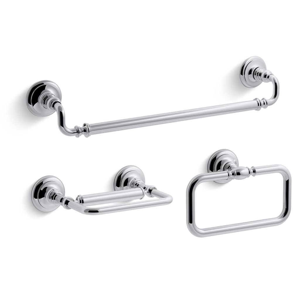 Artifacts 18" Towel Bar, Towel Ring, and Pivoting Toilet Paper Holder Bundle