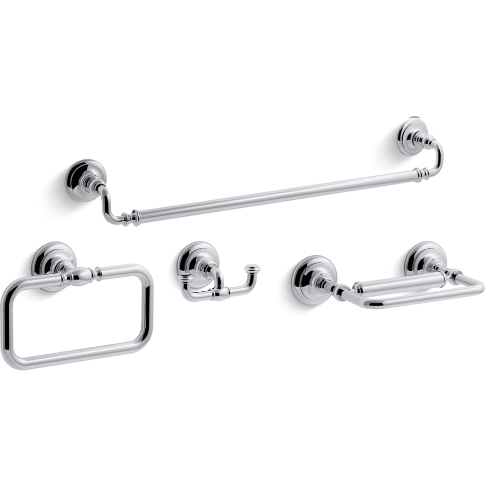 Artifacts 24" Towel Bar, Towel Ring, Pivoting Toilet Paper Holder, and Double Post Robe Hook Bundle