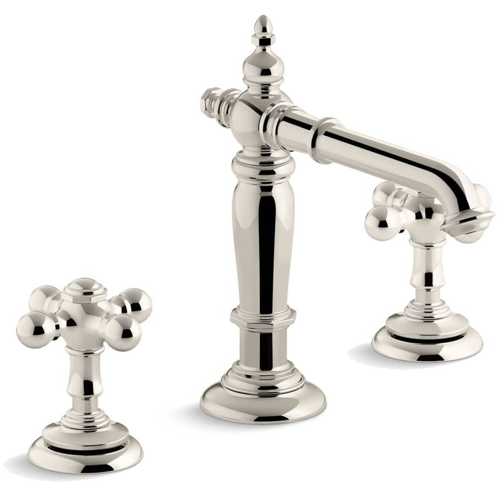 Artifacts Widespread Bathroom Faucet with Column Spout and Cross Handles - Includes Metal Pop-Up Drain Assembly