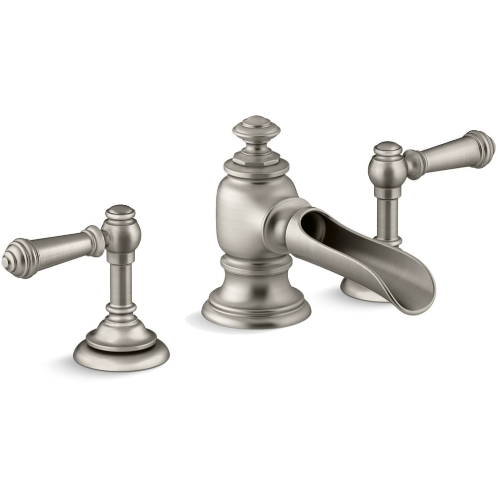 Artifacts Widespread Bathroom Faucet with Flume Spout and Lever Handles - Includes Metal Pop-Up Drain Assembly