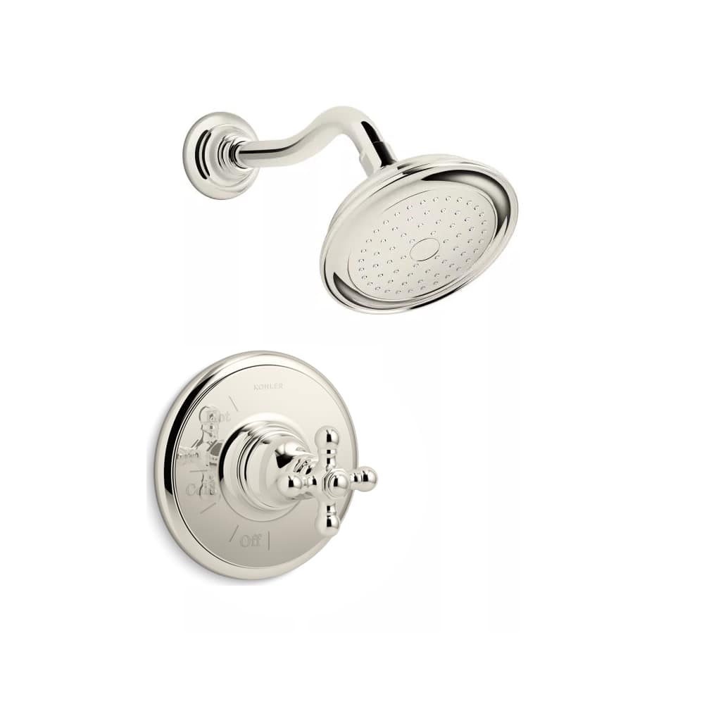 Artifacts Shower Trim Package with Cross Handle, Single Function Rain Shower Head and Katalyst Technology