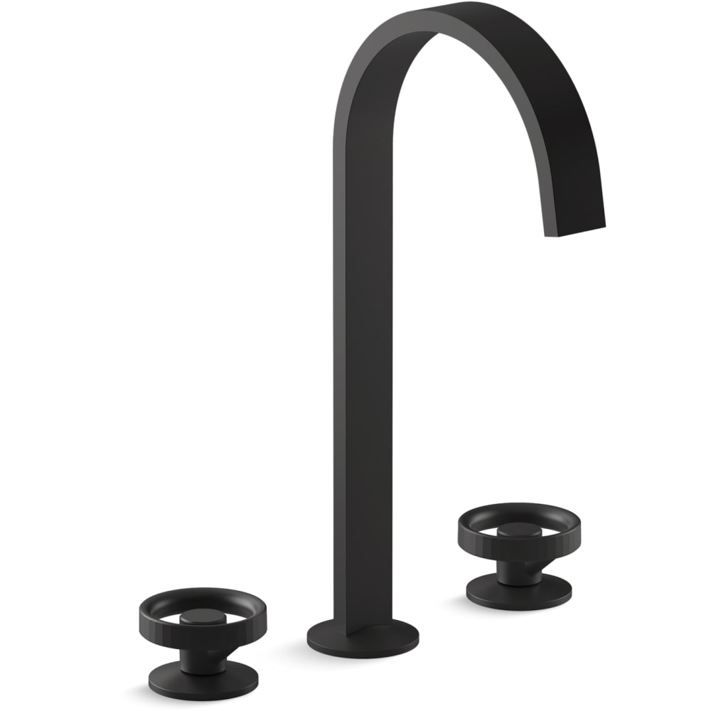 Components 1.2 GPM Widespread Ribbon Spout Vessel Bathroom Faucet with Industrial Handles, UltraGlide Technology and Pop-Up Drain Assembly