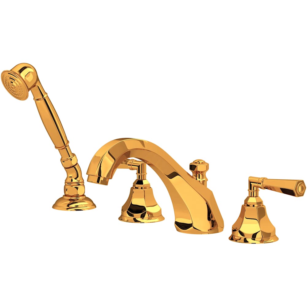 Palladian Deck Mounted Roman Tub Filler with Built-In Diverter - Includes Hand Shower