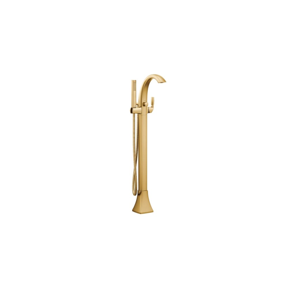 Moen Voss Floor Mounted Tub Filler with Riser and Built-In Diverter - Includes Hand Shower Brushed Gold